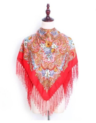 Winter Womens Floral Scarfs Tassels Fashion Russian RED New
