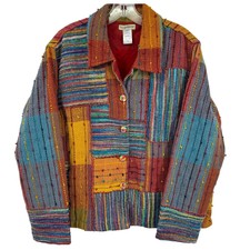 Travelsmith Jacket Womens Xl Petite Patchwork Wearable Art Hippie Bohemian Artsy