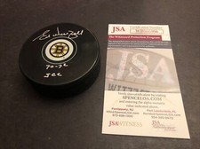 JSA ED WESTFALL AUTOGRAPHED PUCK AUTO SIGNED BOSTON BRUINS W/ 70-72 SCC 006