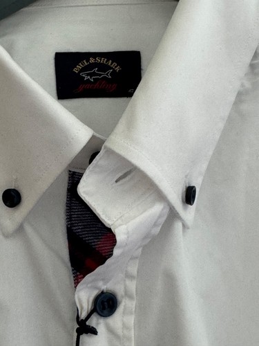 Paul Shark Yachting Blanco Hombre Camisa Grande Nueva Con Etiquetas Diseñador 100% Algodón - Imagen 13 de 14
