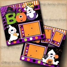 HALLOWEEN GHOST BOO 2 premade scrapbook pages layout paper DIGISCRAP A0584