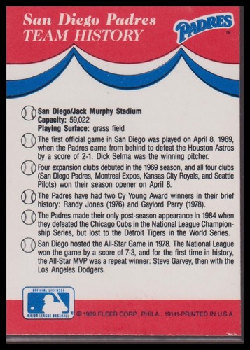 1989 Fleer #NNO NL: Pirates/Cardinals/Padres /Giants - Picture 2 of 2