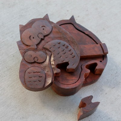Mystic Owl family Puzzle Wood Box Chippy She Shed Decor Rustic shabby Chic style