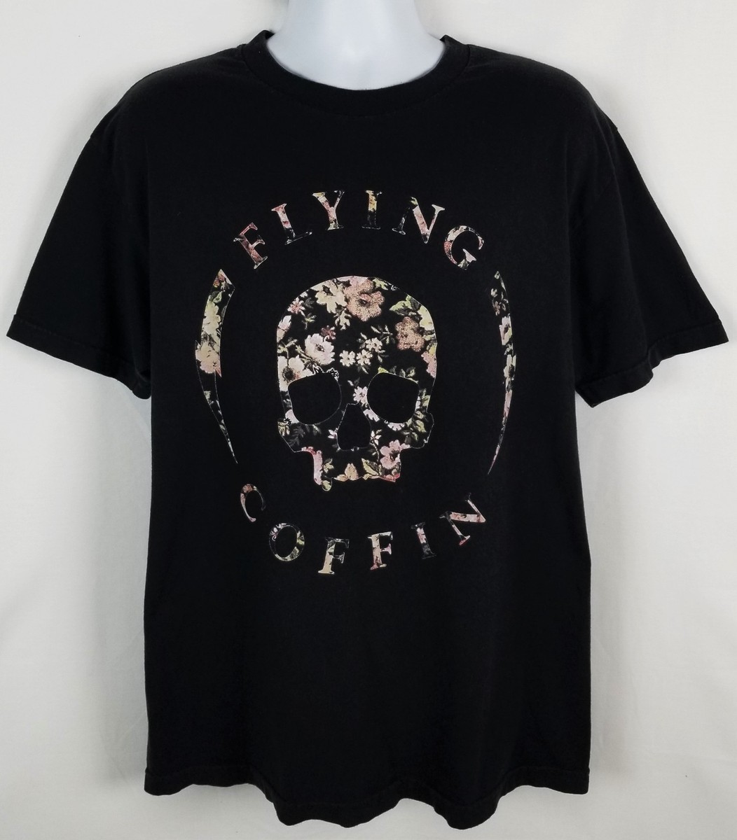 Flying Coffin T-Shirt Mens Sz L Skull Short Sleeve Crew Neck Black