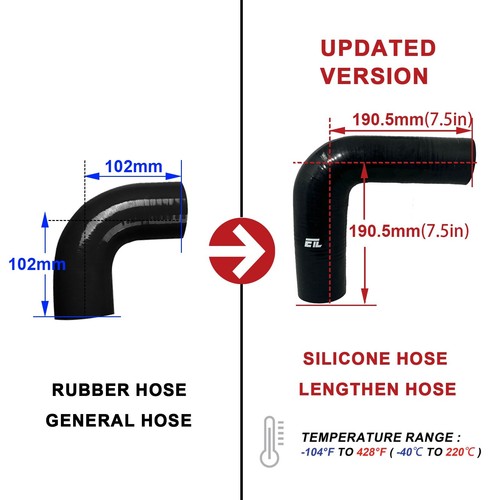 90 Degree Reducer Silicone Hose 2'' To 2.5'' Inch Pipe Coupler Black 7.5''length - Picture 1 of 7