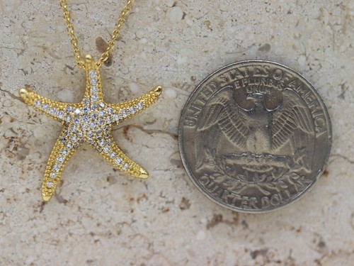 18K Gold Plated Sparkly Crystal Starfish Pendant Necklace - Picture 5 of 7
