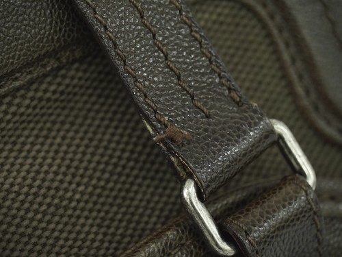 CHANEL Leather Canvas Shoulder Tote Bag Brown Silver - Picture 6 of 10