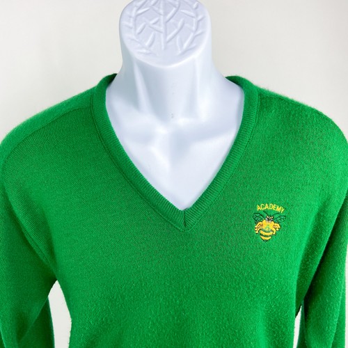 VINTAGE High School Sweater Adult Medium Green V-Neck Academy Texas Bumblebees - Picture 5 of 8