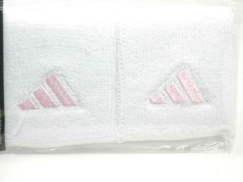 One Pair Adidas Wristbands - White Pink Sweatbands Cotton Anti-microbial New - Picture 2 of 5