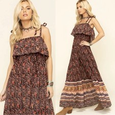 Free People Retro 70s Bohemian Tangier Halter Babydoll Maxi Dress Small Fall