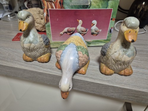 Set Of 3 Vintage/ Antique Ducks Pottery Pieces In Original Box Needs Good Clean