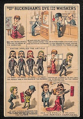 Buckingham's Dye for the Whiskers Funny Cartoon Victorian Trade Card
