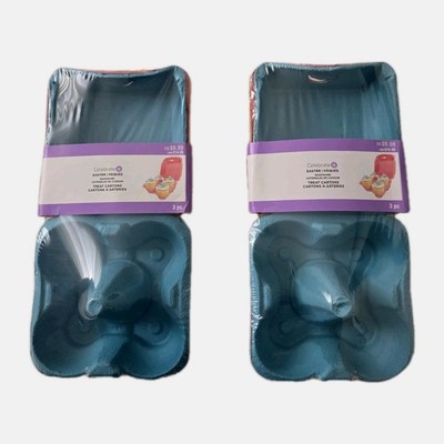 Easter Treat Cup Cake Collared Carboard Cartons 3 pc-Blue, Pink, Yellow. 