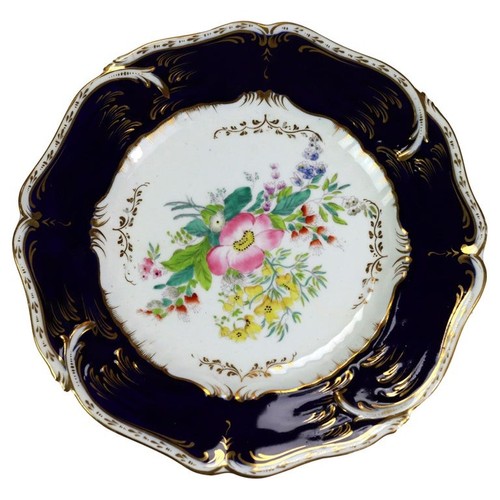 12 platos antiguos ingleses de porcelana azul cobalto y dorado C1900 - Imagen 2 de 7