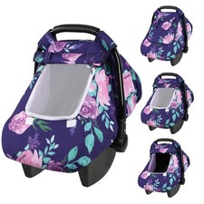 Windproof Baby Car Seat Cover, 3D Mink Dot Infant Universal, Purple Flower