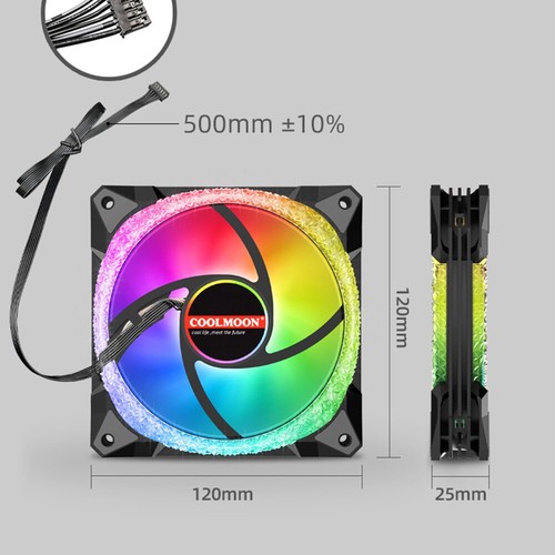 3/4Pack ARGB 120mm LED COOLMOON Magic Diamond AS2 Case Fan With Remote Control - Afbeelding 6 van 16