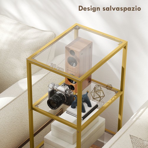 HOMCOM Mobiletto Scaffale in Metallo e Vetro a 4 Livelli 40x30x96.5 cm Oro - Foto 6 di 10
