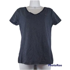 Tommy Hilfiger Short Sleeve Black and White Polka Dotted Top Size Medium