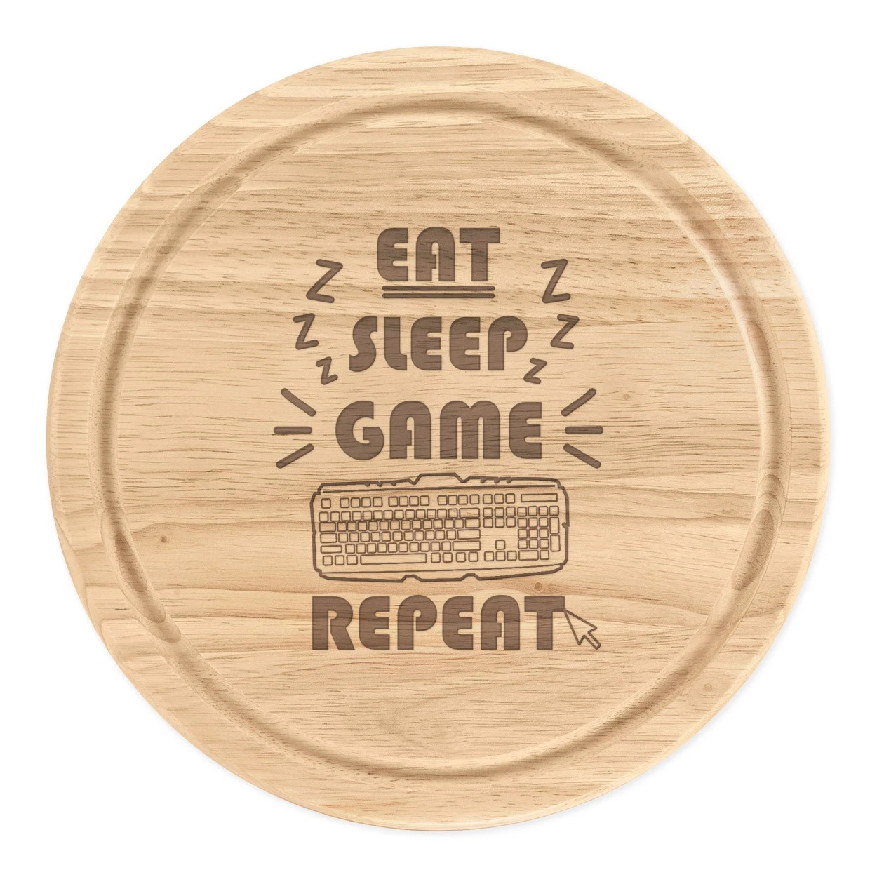 Eat Sleep Game Repeat Round Chopping Cheese Board Gamer Gaming Funny Joke
