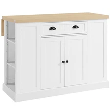 47" Farmhouse Style Kitchen Island Storage Cabinet w/ Drop Leaf Table Countertop