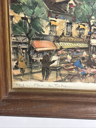 Vintage Framed Place du Tertre Paris Signed Art Print By Maurice Legendre - Picture 3 of 8