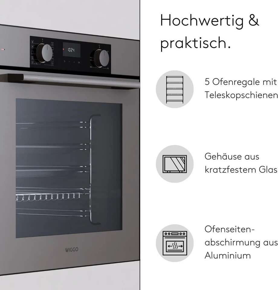 Wiggo Einbau-Backofen WO-BFA610 grau I Heißluftofen Energieklasse A - Bild 4 von 4