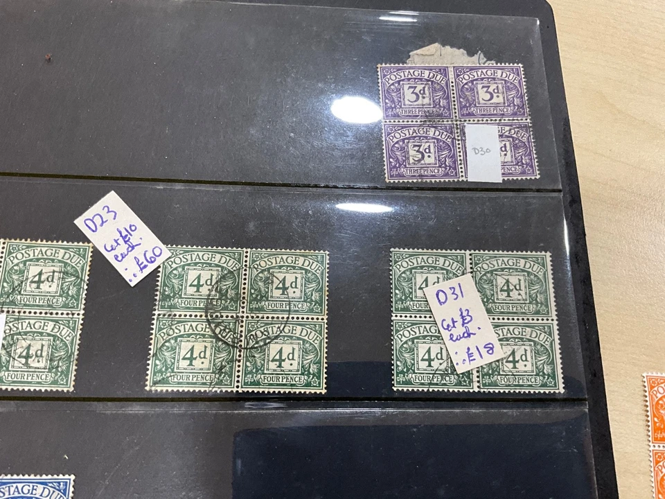 GB postage due used set 1994 mint 1/2d block + 7 used blocks of 4 an6 — 第 3/4 张图片