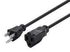 1ft 16AWG Power Extension Cord Cable, 13A NEMA 5-15P to NEMA 5-15R 