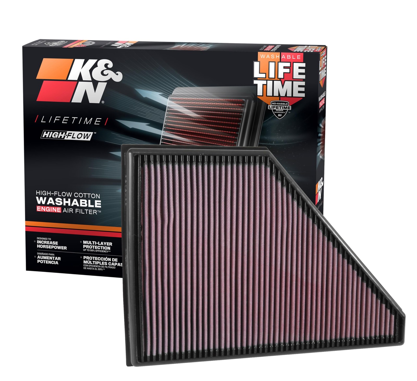 KN High-Flow Original Lifetime Engine Air Filter Increase Power Premium,