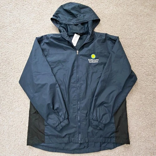 NWT Smithsonian Institution Hooded Windbreaker Jacket Mens M Navy Blue Logo - product listing photo