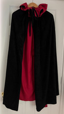 Black Velvet Evening Cape Red Collar Ruffle and Lining: Perfect for HALLOWEEN 