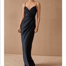 BHLDN Anthropologie Navy Freya Satin Charmeuse Dress Sz 16
