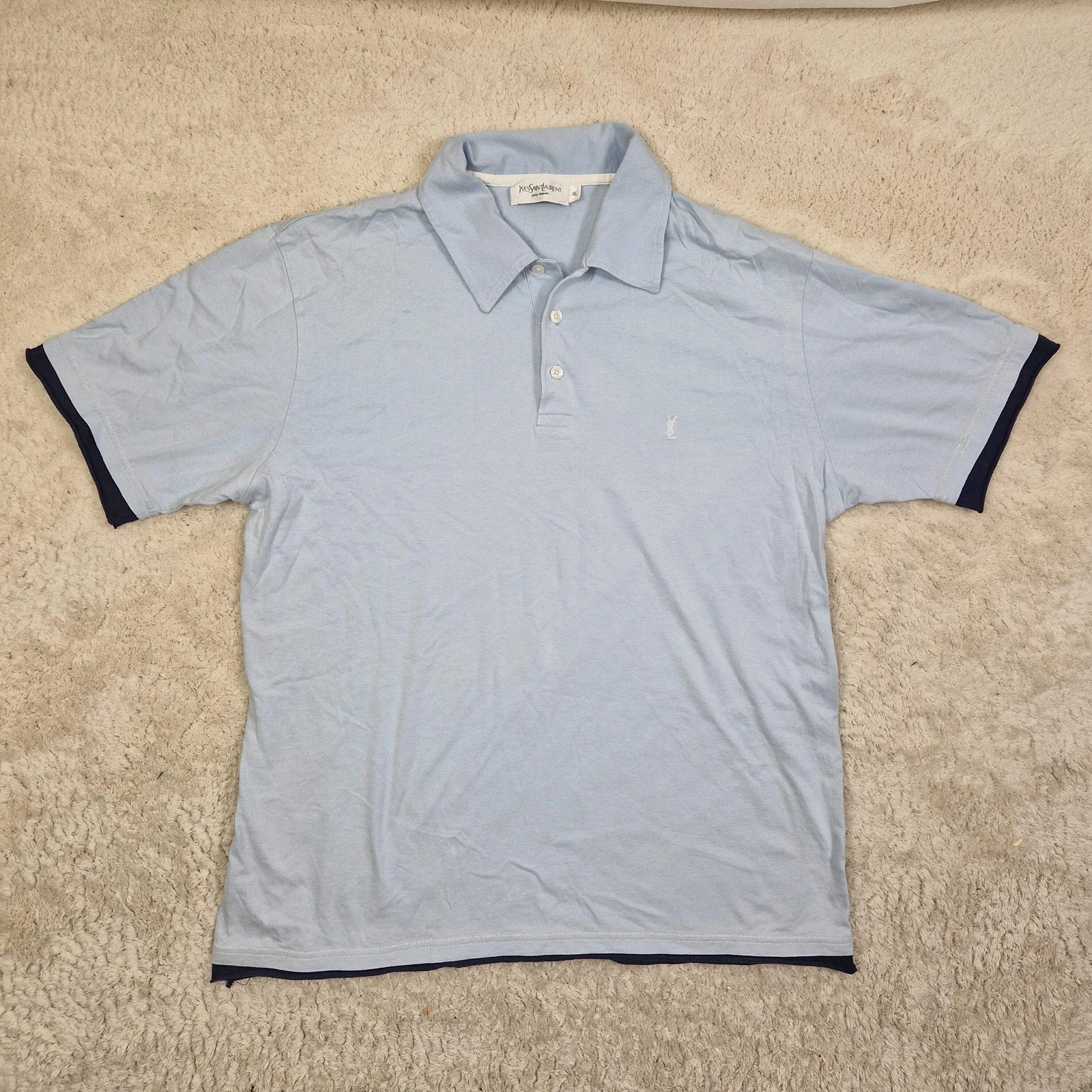 Yves Saint Laurent Vintage Cotton Logo Polo T Shirt Blue UK XL