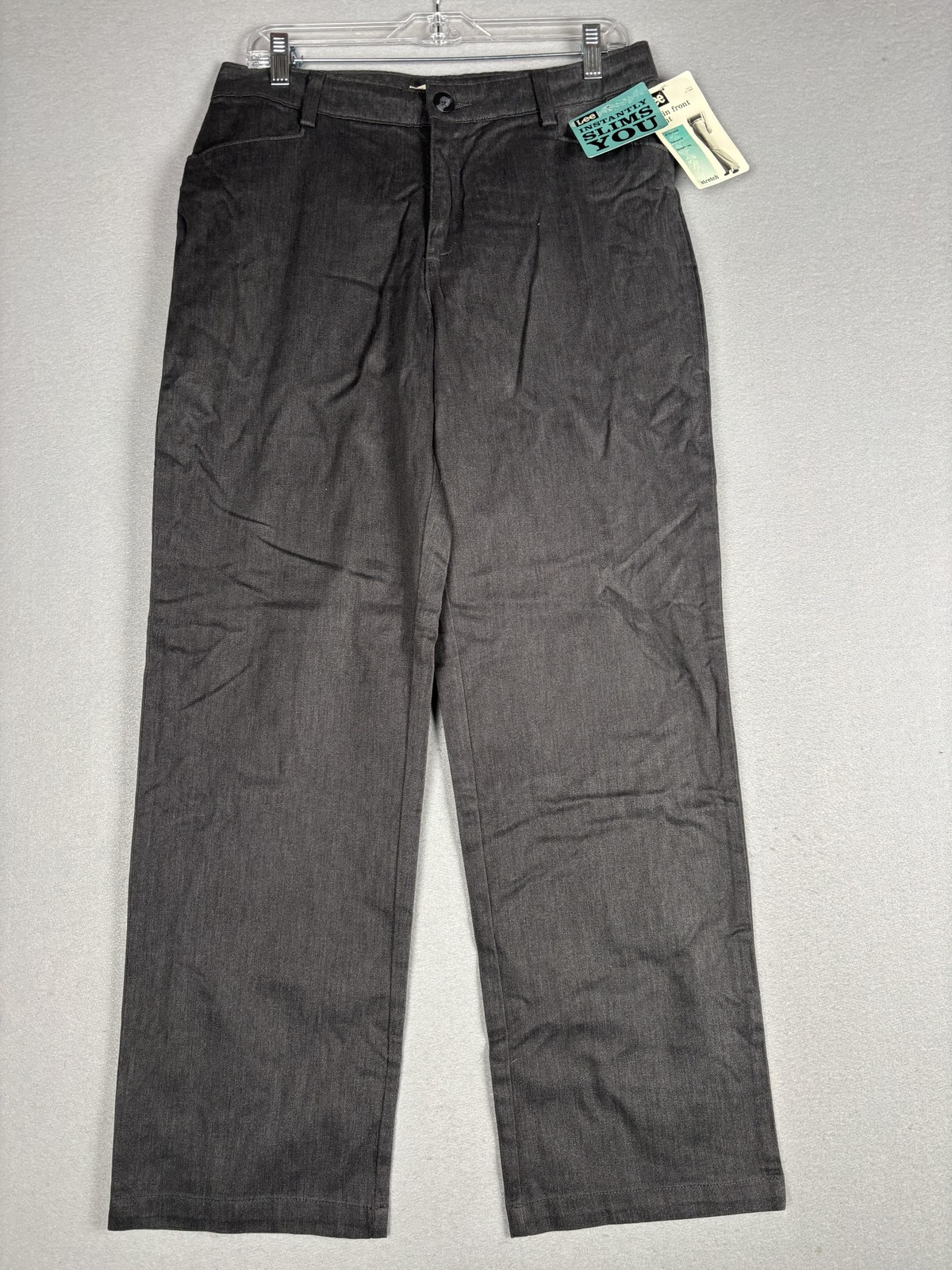 Lee Plain Front Pants Womens 12 Medium Gray Relaxed Straight Leg Stretch Denim