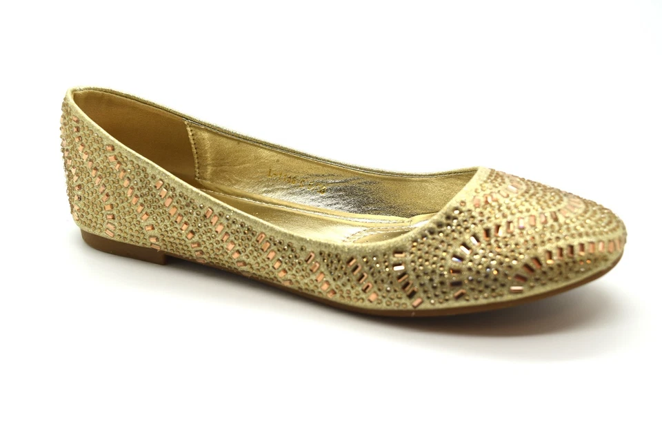 Womens Flat Glitter Pump Slip On Ballerina Wedding Party Bling Ladies Shoes Size - Image 2 of 4