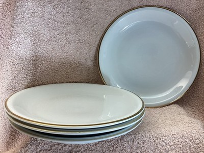 4x DDR Kahla Porzellan Mittags Teller Flache Teller Weiß+Goldrand Ø24/1960er/Top