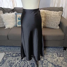 Rachel Zoe Black Silky Satin A-line Maxi Pull On Skirt