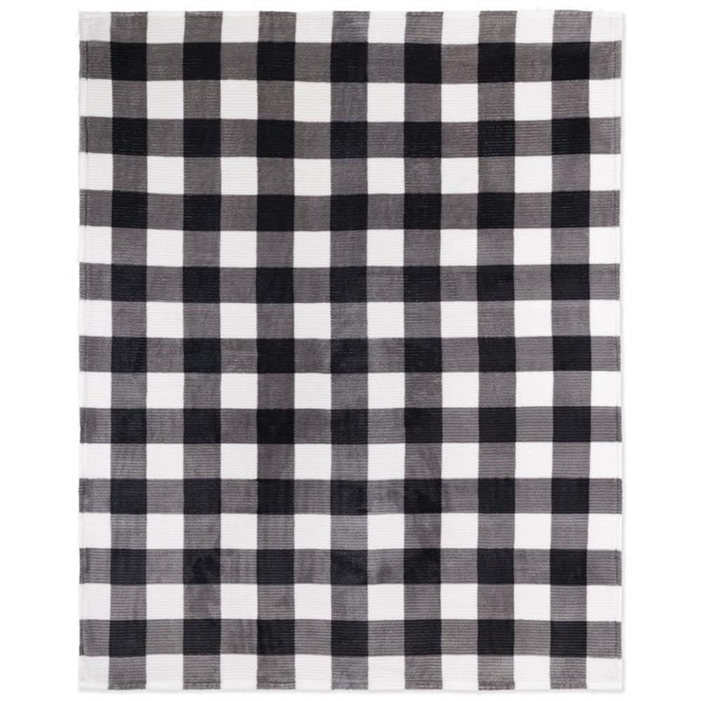 Safdie & Co. Flannel Printed Ribbed 48x60 White Plaid Ultra Soft Throw, Black...