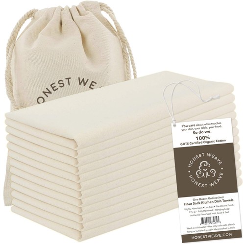 GOTS Certified 100% Organic Flour Sack Cotton Kitchen Hand and Dish Towel Set...