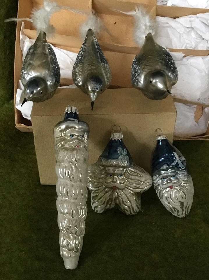 Alter Weihnachtsschmuck Christbaumschmuck 6 Ornamente 3 Vögel + 3 Bartmänner 179 - Bild 2 von 4