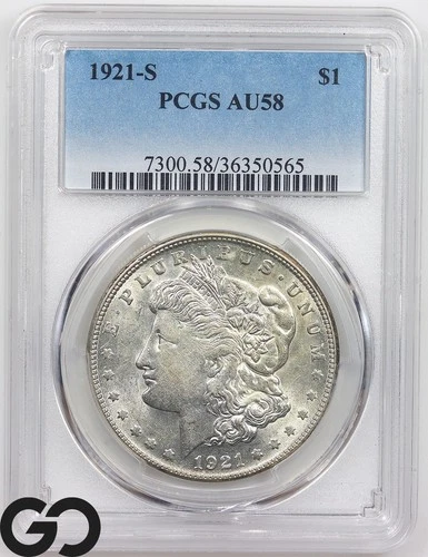 1921-S Morgan Silver Dollar Coin PCGS AU 58 ** Blast White Final Year Issue!