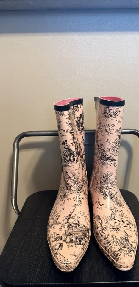 Tamara Henriques Rosa Toile Gatito Tacón Botas de Lluvia Mujer’s 38 Y2K Foto 3 de 4