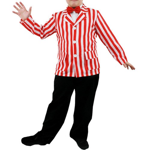 BOYS RED AND WHITE STRIPED BLAZER EDWARDIAN FANCY DRESS COSTUME BARBERSHOP - Picture 4 of 5