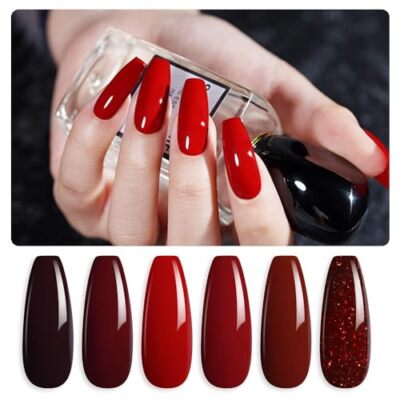 Burgundy Red Gel Nail Polish Set of 6 Colors Including Burgundy Collection