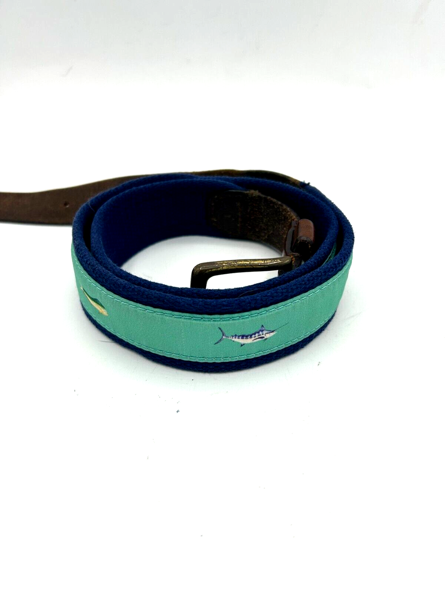 m　40点 Southern Tide Skipjack Belt Men Nautical Teal Canvas Leather Read