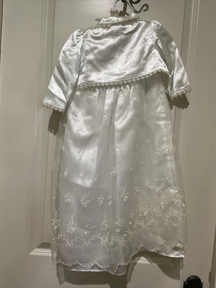 La Princess Ivory Baptism Christening Gown Dress Bonnet Cardigan Sz 6 - 12 Month - Image 4 of 4