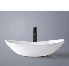 Davivy 24” x 13.8” Large Oval Vessel Sink White With Pop Up Drain Bathroom Sink