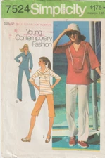Simplicity 7524 ©1976 Misses Sailor Top & Pants in 2 Lengths, Size 12, FF