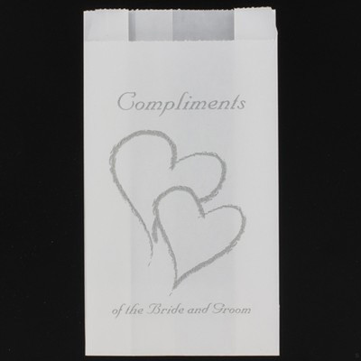 100 BULK Wedding compliments twin silver heart white grease proof paper cake bag