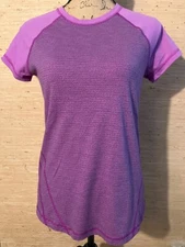 Women's Tek Gear DryTek Purple w/Accent thin Horizontal Striping Top Size S